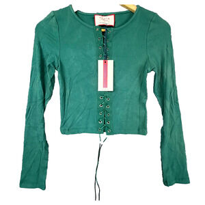 Atoir Sports Club The Playoff Crop Top Women 6 Posy Green Knit Lace Up Front